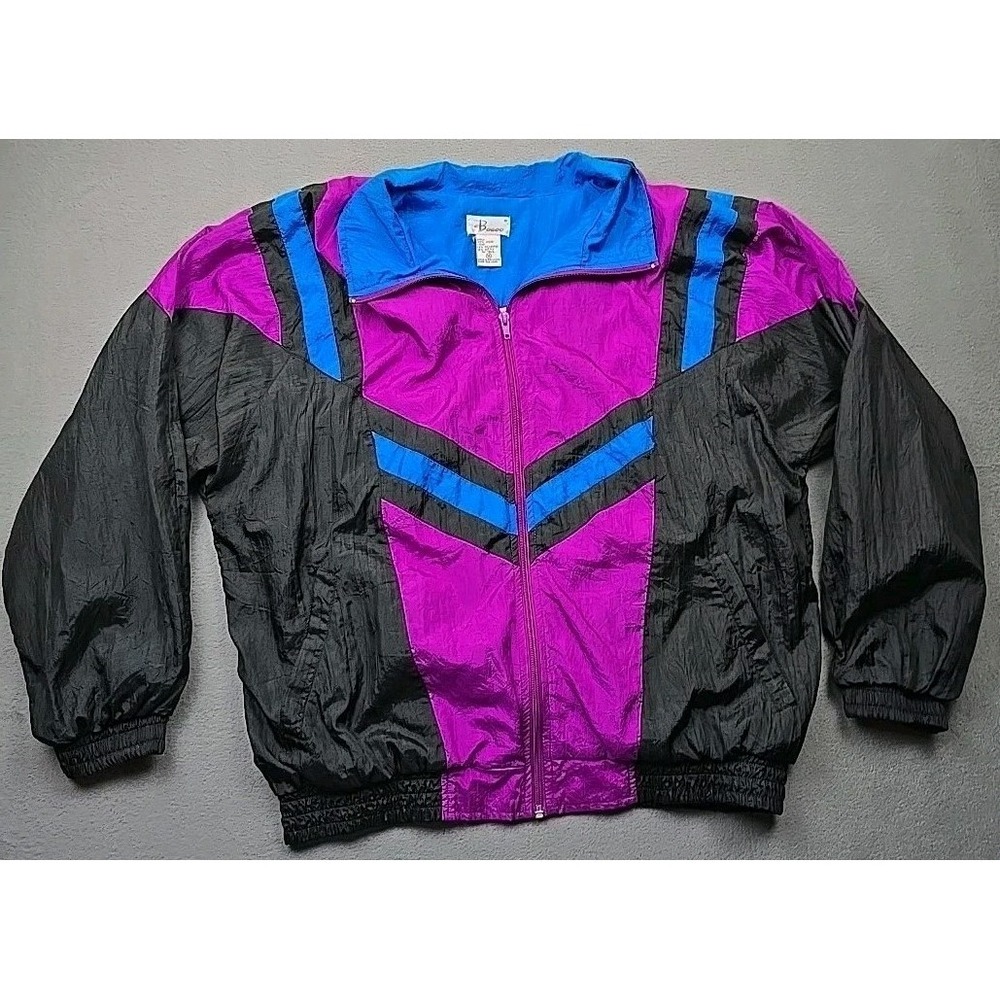 Bocoo Vintage 90s Track MEDIUM Windbreaker Nylon Jacket Lined‎ Black Purple Blue
